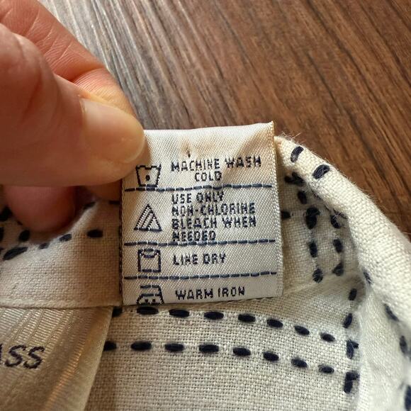 Embroidered Coastal Linen Blend Shirt Lemon Grass Petite Medium PM - Picture 6 of 10